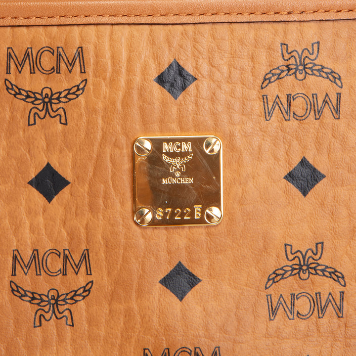 MCM Visetos Medium Toni Top Zip Tote - Cognac