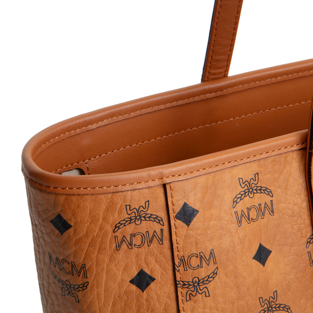 MCM Visetos Medium Toni Top Zip Tote - Cognac