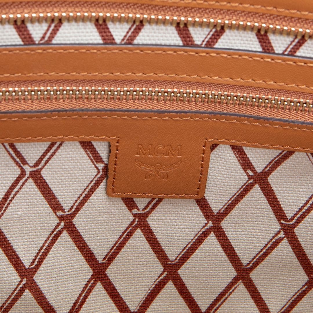 MCM Visetos Medium Toni Top Zip Tote - Cognac