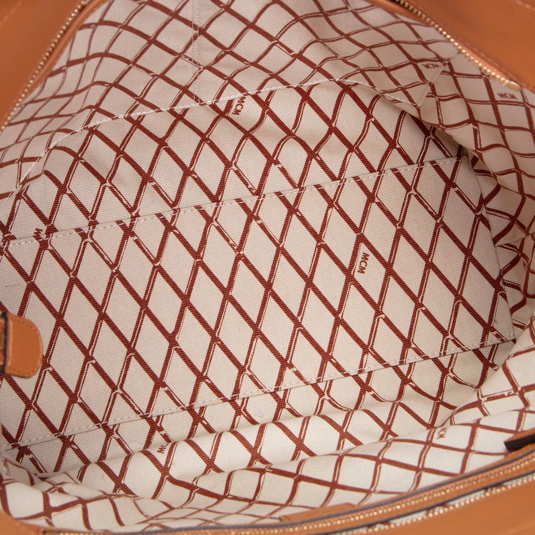 MCM Visetos Medium Toni Top Zip Tote - Cognac