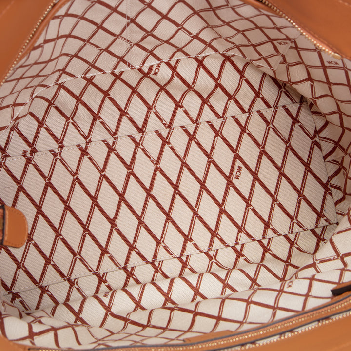 MCM Visetos Medium Toni Top Zip Tote - Cognac