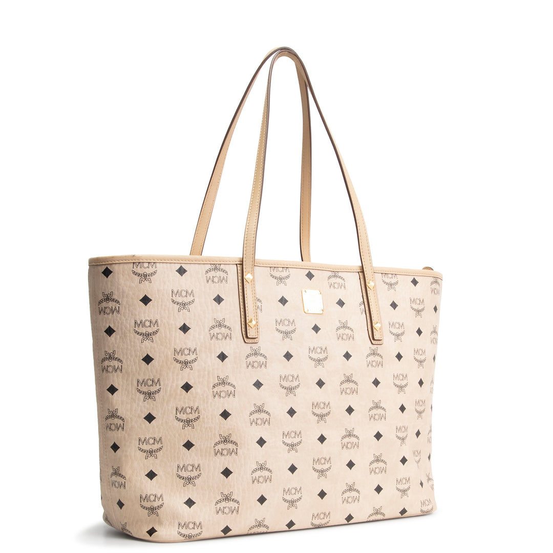 MCM Visetos Zipper Tote - Beige