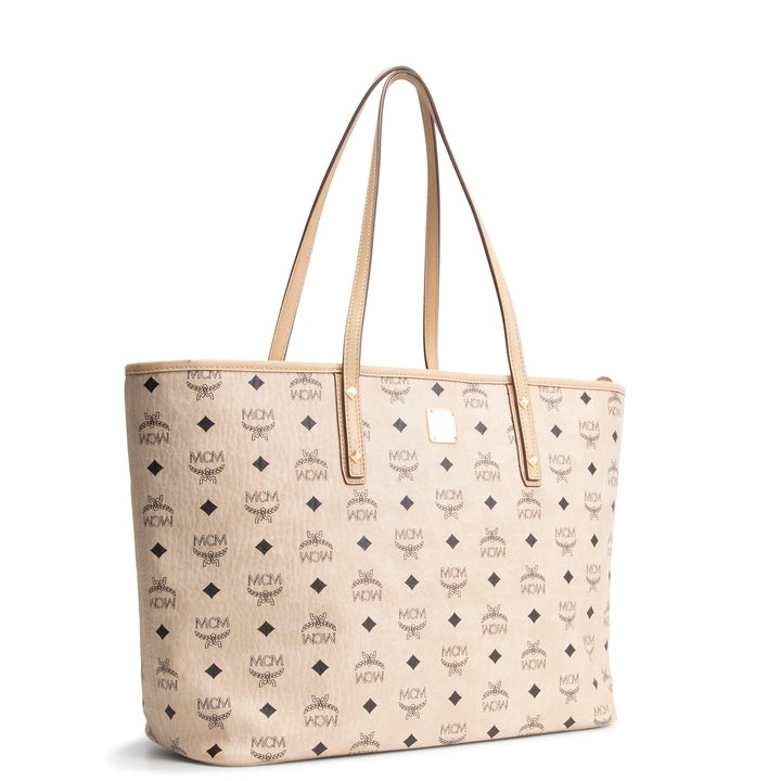 MCM Visetos Zipper Tote - Beige