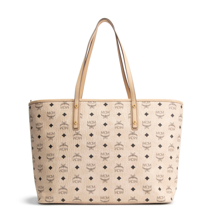 MCM Visetos Zipper Tote - Beige