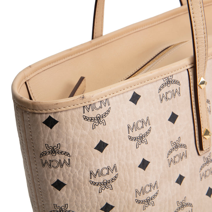 MCM Visetos Zipper Tote - Beige