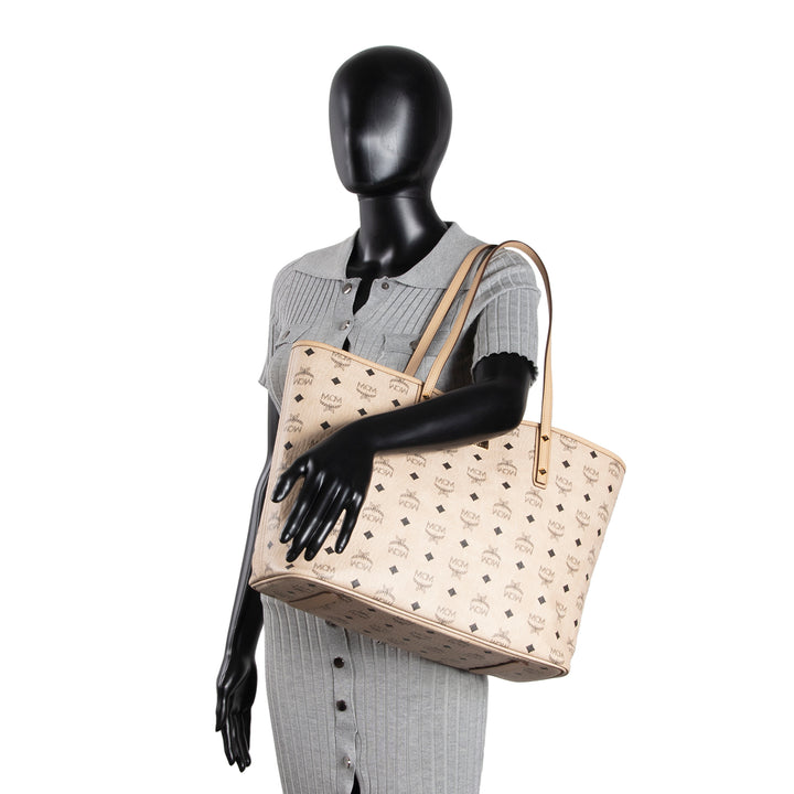 MCM Visetos Zipper Tote - Beige