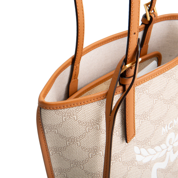 MCM Coated Canvas Lauretos Shopper Mini - Cream