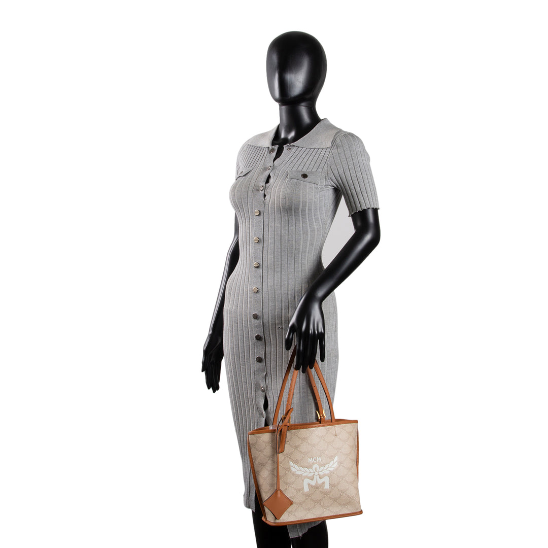 MCM Coated Canvas Lauretos Shopper Mini - Cream