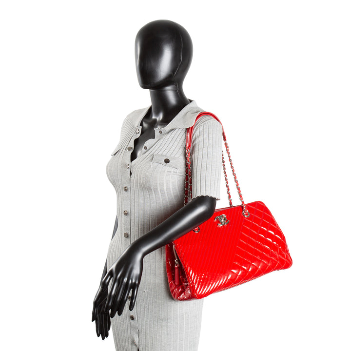 CHANEL Patent Coco Boy Tote - Red
