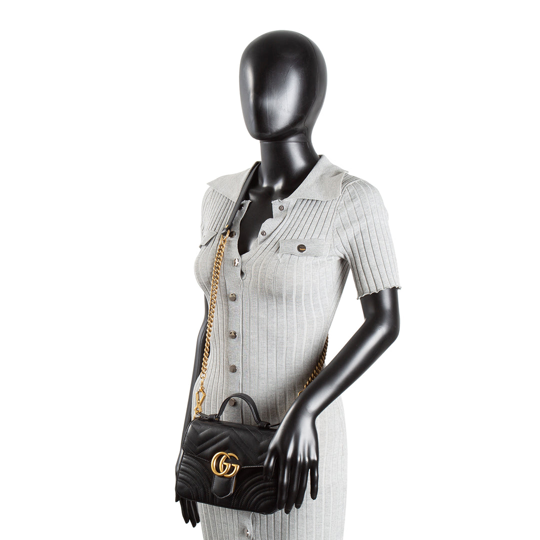 GUCCI Mini Top Handle GG Marmont Shoulder Bag - Black