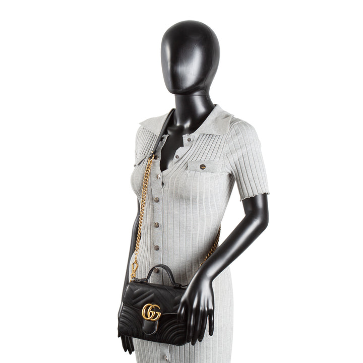GUCCI Mini Top Handle GG Marmont Shoulder Bag - Black