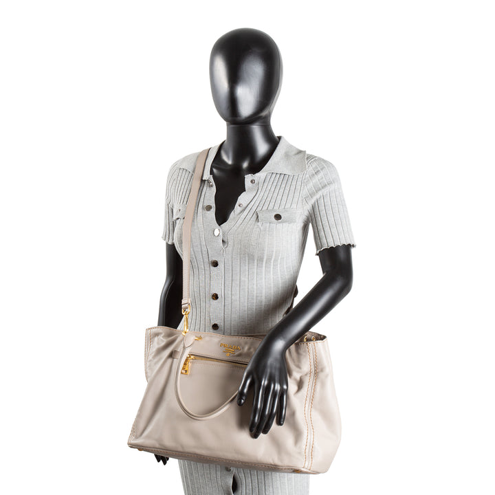 PRADA Soft Calf Convertible Tote - Gray OUTLET FINAL SALE