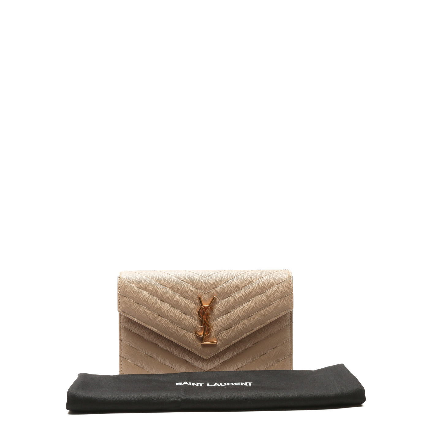 Cassandre Matelasse Envelope Leather Wallet On Chain in Beige - Saint  Laurent