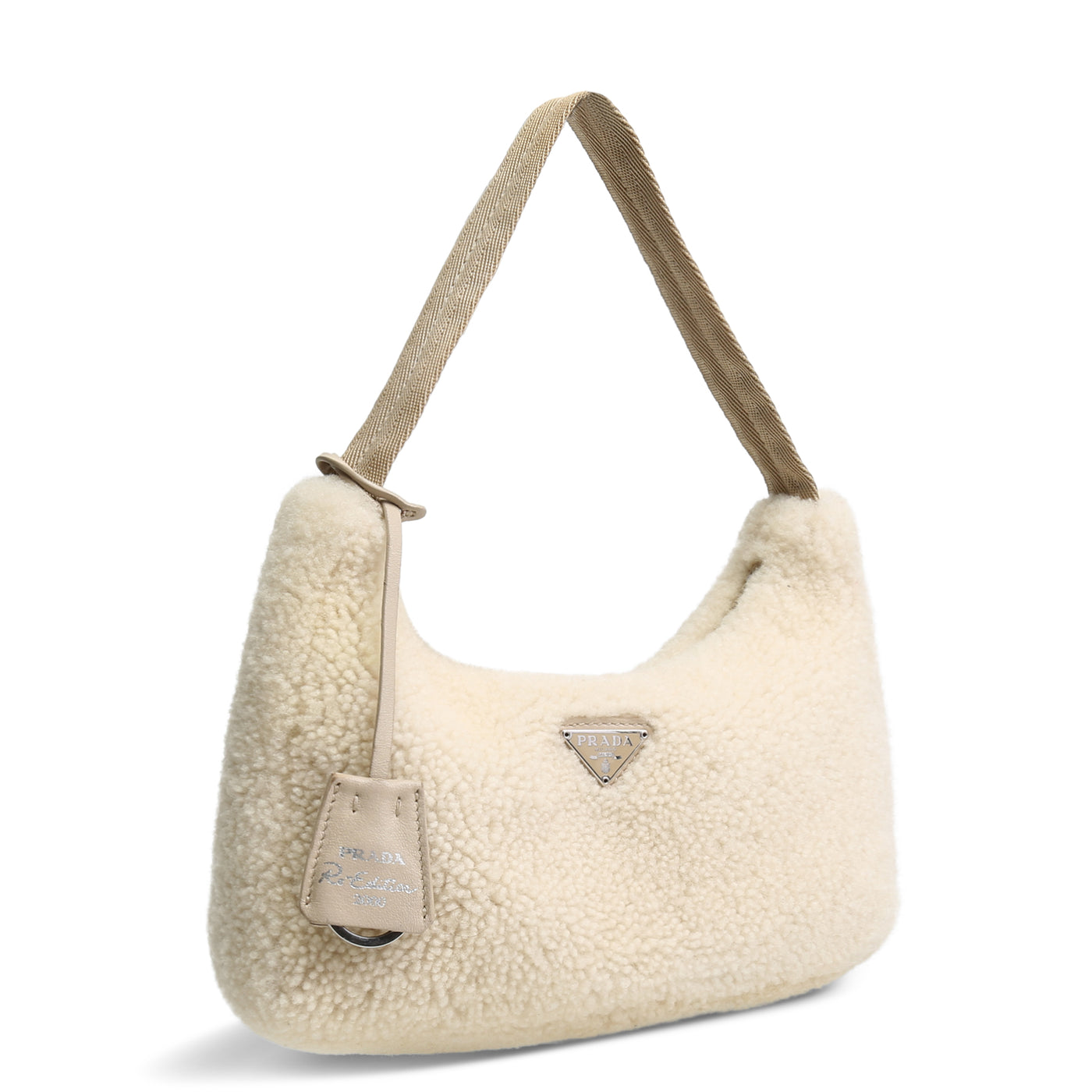 PRADA Shearling Re-Edition 2000 Hobo - Cream OUTLET FINAL SALE