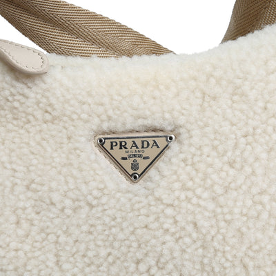 PRADA Shearling Re-Edition 2000 Hobo - Cream OUTLET FINAL SALE