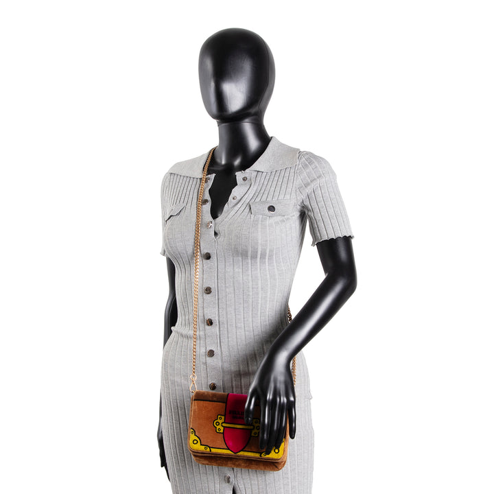 PRADA Cahier Velvet Convertible Chain Bag/Waist Bag - Brown