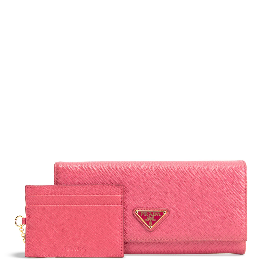 PRADA Saffiano Leather Snap Wallet - Pink OUTLET FINAL SALE