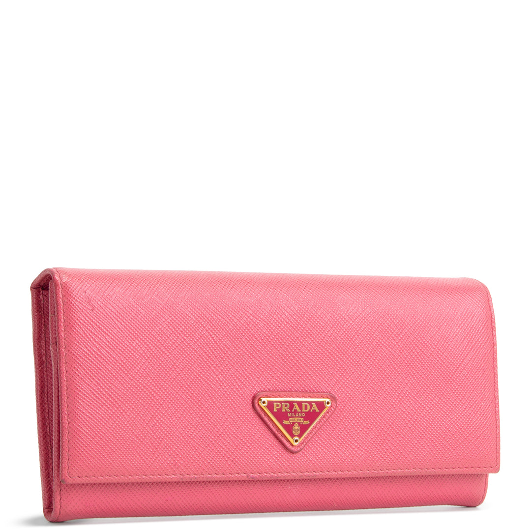 PRADA Saffiano Leather Snap Wallet - Pink OUTLET FINAL SALE