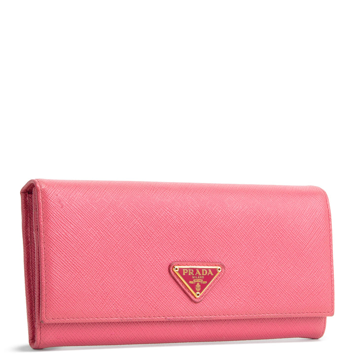 PRADA Saffiano Leather Snap Wallet - Pink OUTLET FINAL SALE