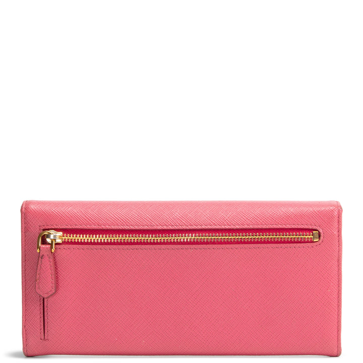 PRADA Saffiano Leather Snap Wallet - Pink OUTLET FINAL SALE
