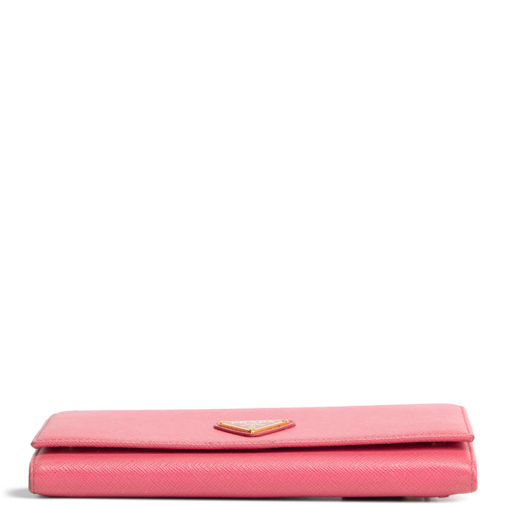 PRADA Saffiano Leather Snap Wallet - Pink OUTLET FINAL SALE