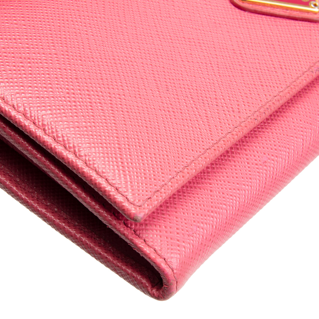 PRADA Saffiano Leather Snap Wallet - Pink OUTLET FINAL SALE