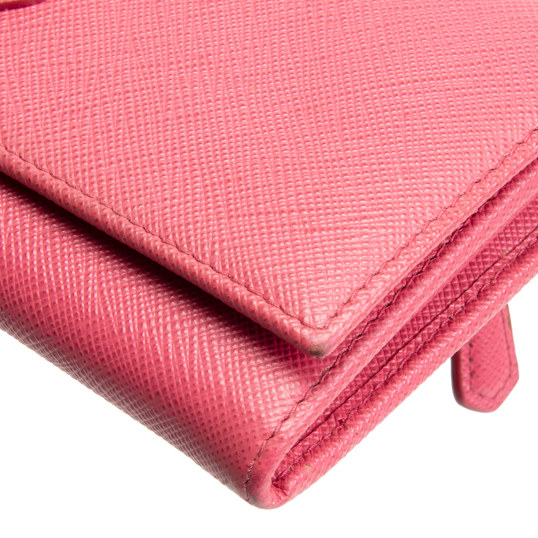 PRADA Saffiano Leather Snap Wallet - Pink OUTLET FINAL SALE