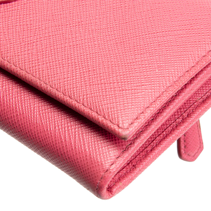 PRADA Saffiano Leather Snap Wallet - Pink OUTLET FINAL SALE