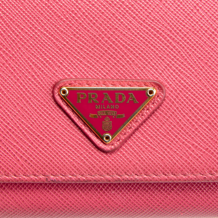 PRADA Saffiano Leather Snap Wallet - Pink OUTLET FINAL SALE