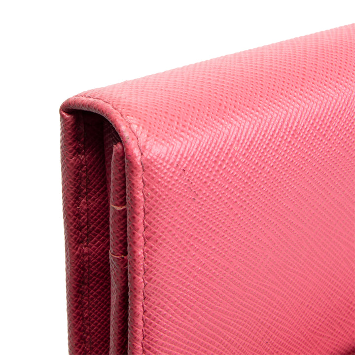 PRADA Saffiano Leather Snap Wallet - Pink OUTLET FINAL SALE