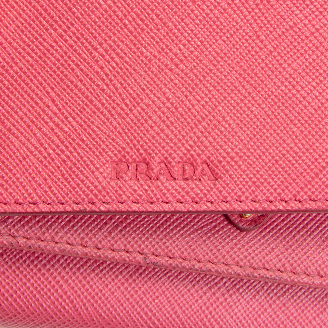 PRADA Saffiano Leather Snap Wallet - Pink OUTLET FINAL SALE