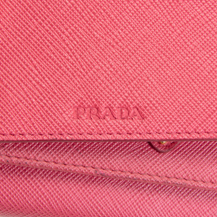 PRADA Saffiano Leather Snap Wallet - Pink OUTLET FINAL SALE