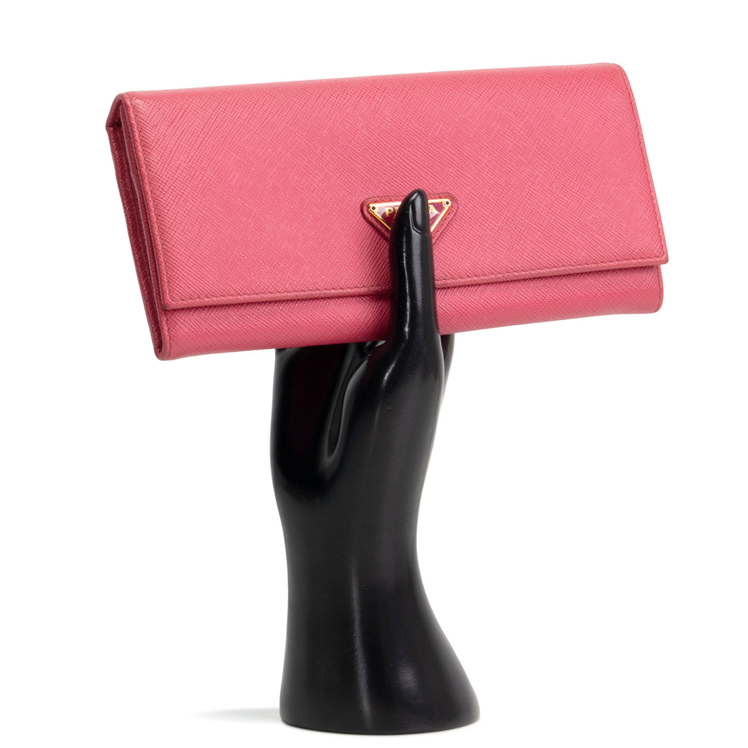 PRADA Saffiano Leather Snap Wallet - Pink OUTLET FINAL SALE