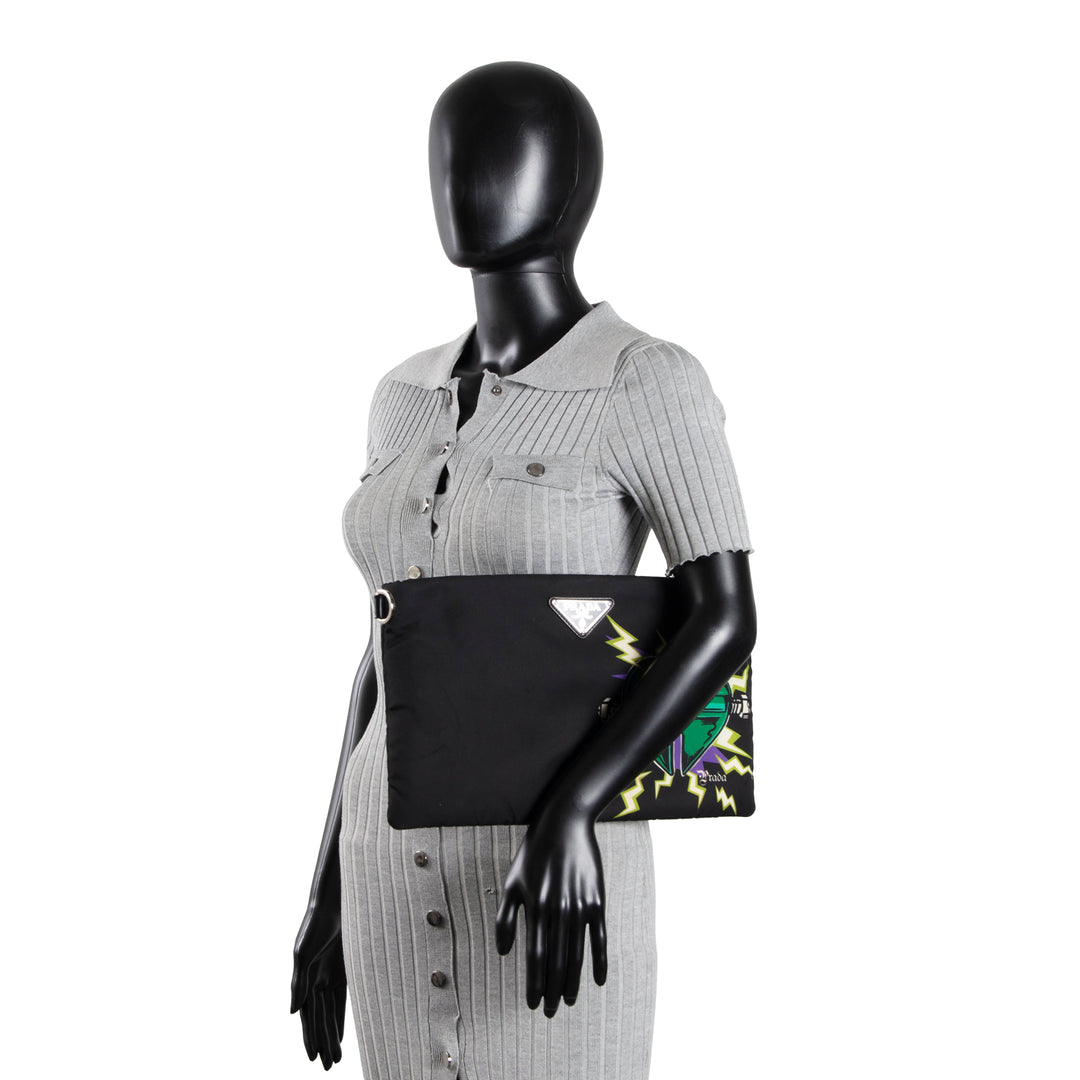 PRADA x Universal Studios Frankenstein Heart Tessuto Nylon Pouch - Black