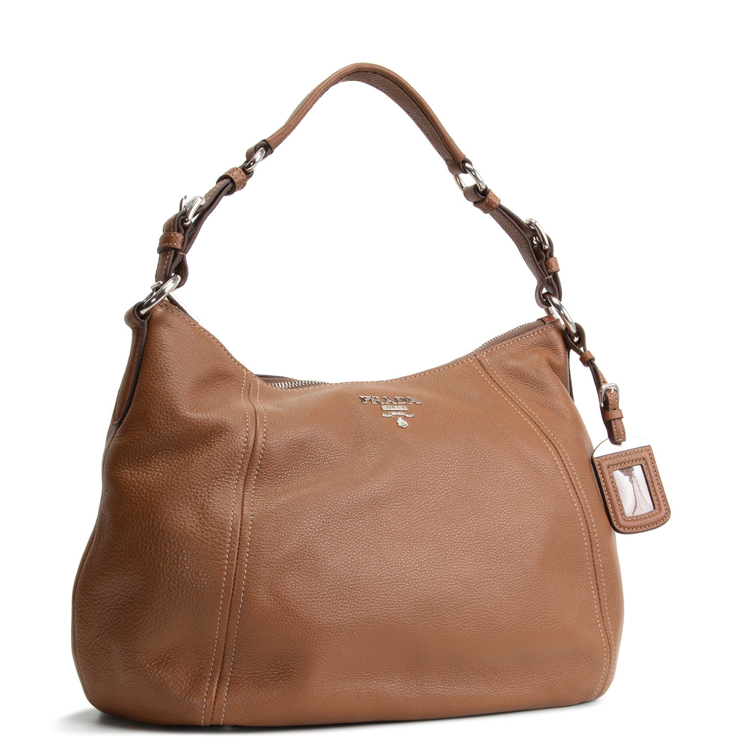 PRADA Vitello Phenix Hobo - Brown