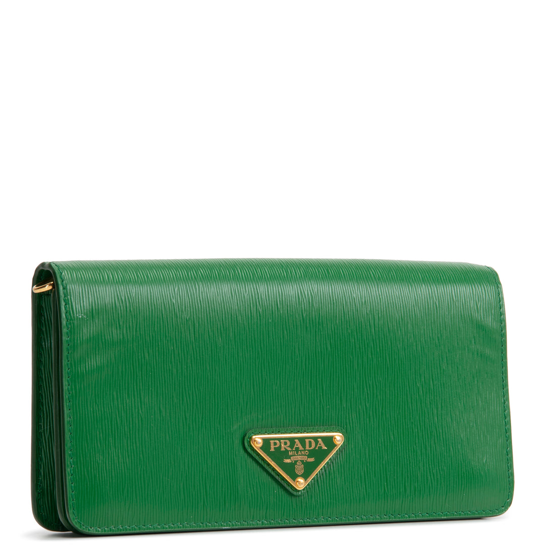 PRADA Saffiano Leather Wallet on Chain - Green