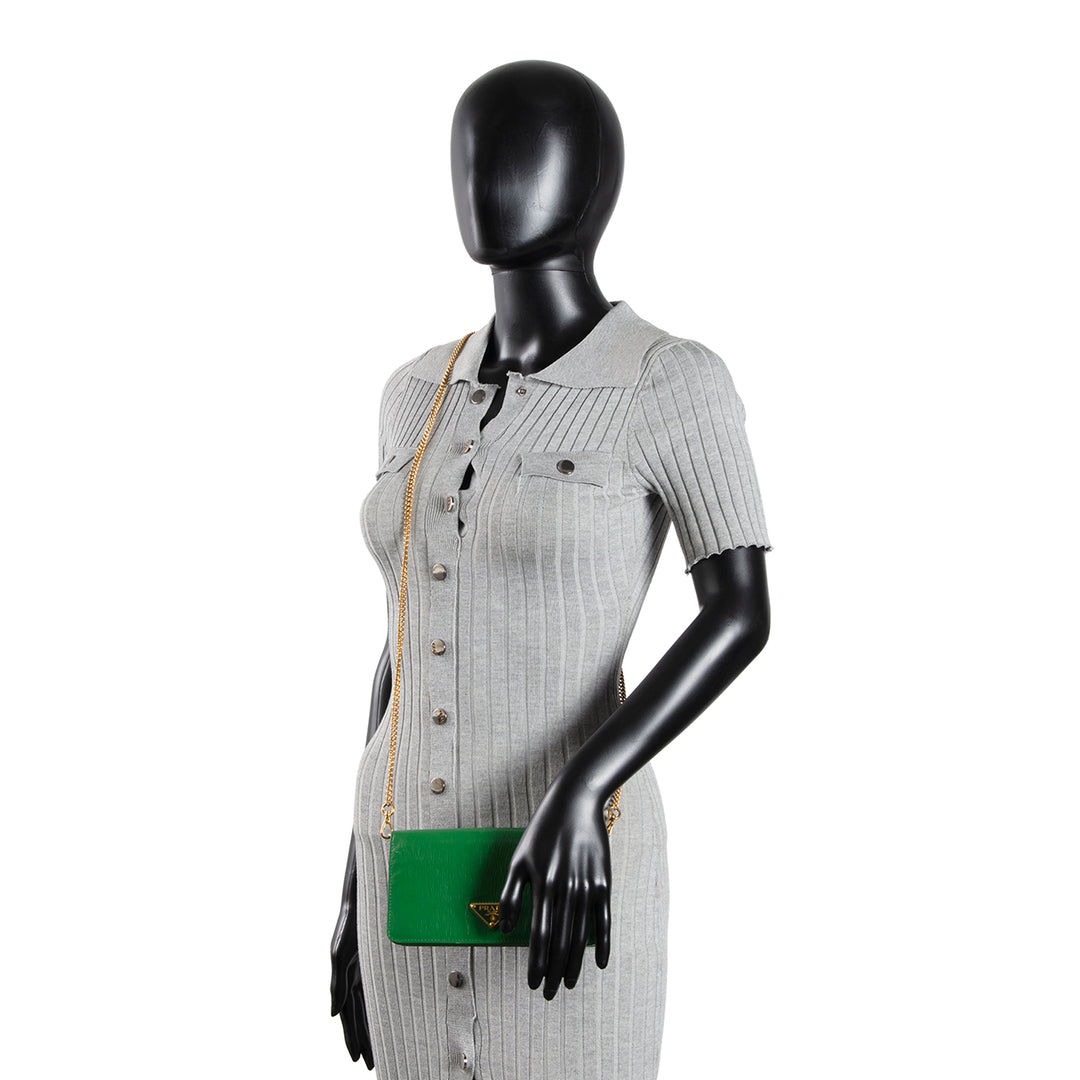 PRADA Saffiano Leather Wallet on Chain - Green