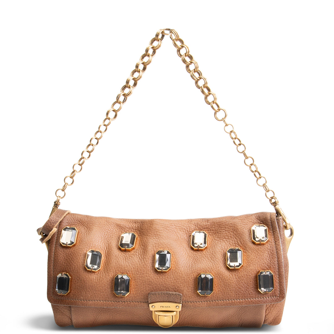 PRADA Cervo Pietre Clutch - Camello Brown