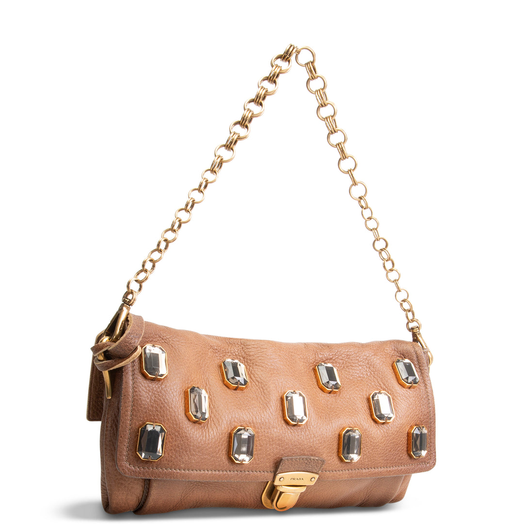 PRADA Cervo Pietre Clutch - Camello Brown