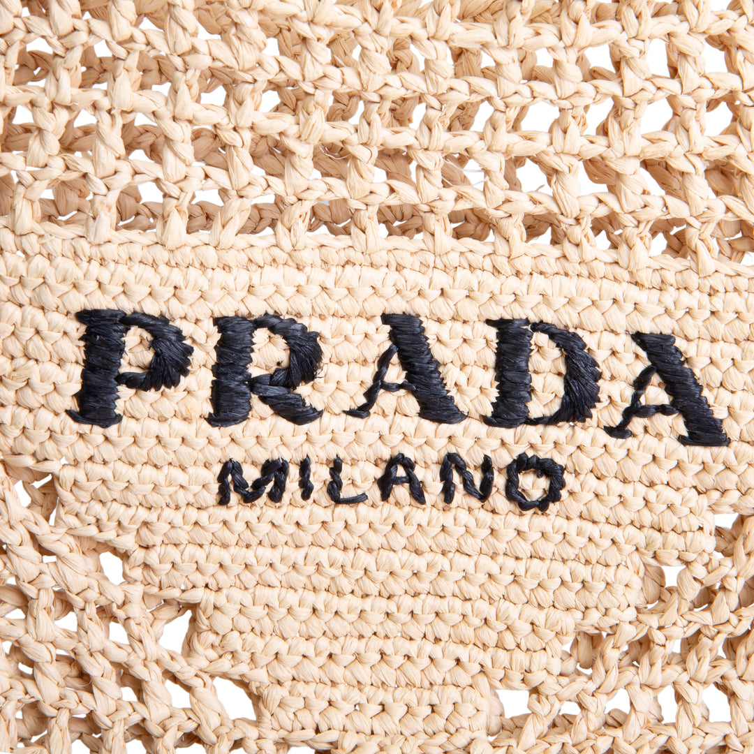 PRADA Raffia Logo Crochet Tote