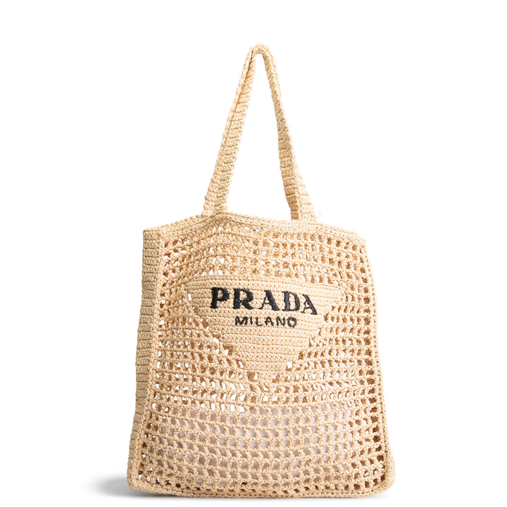 PRADA Raffia Logo Crochet Tote
