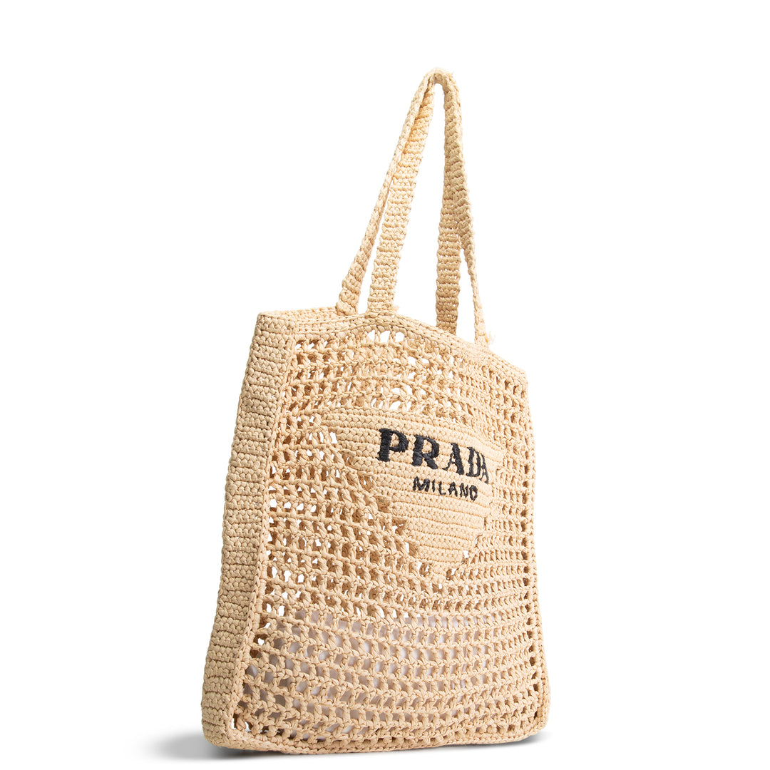 PRADA Raffia Logo Crochet Tote
