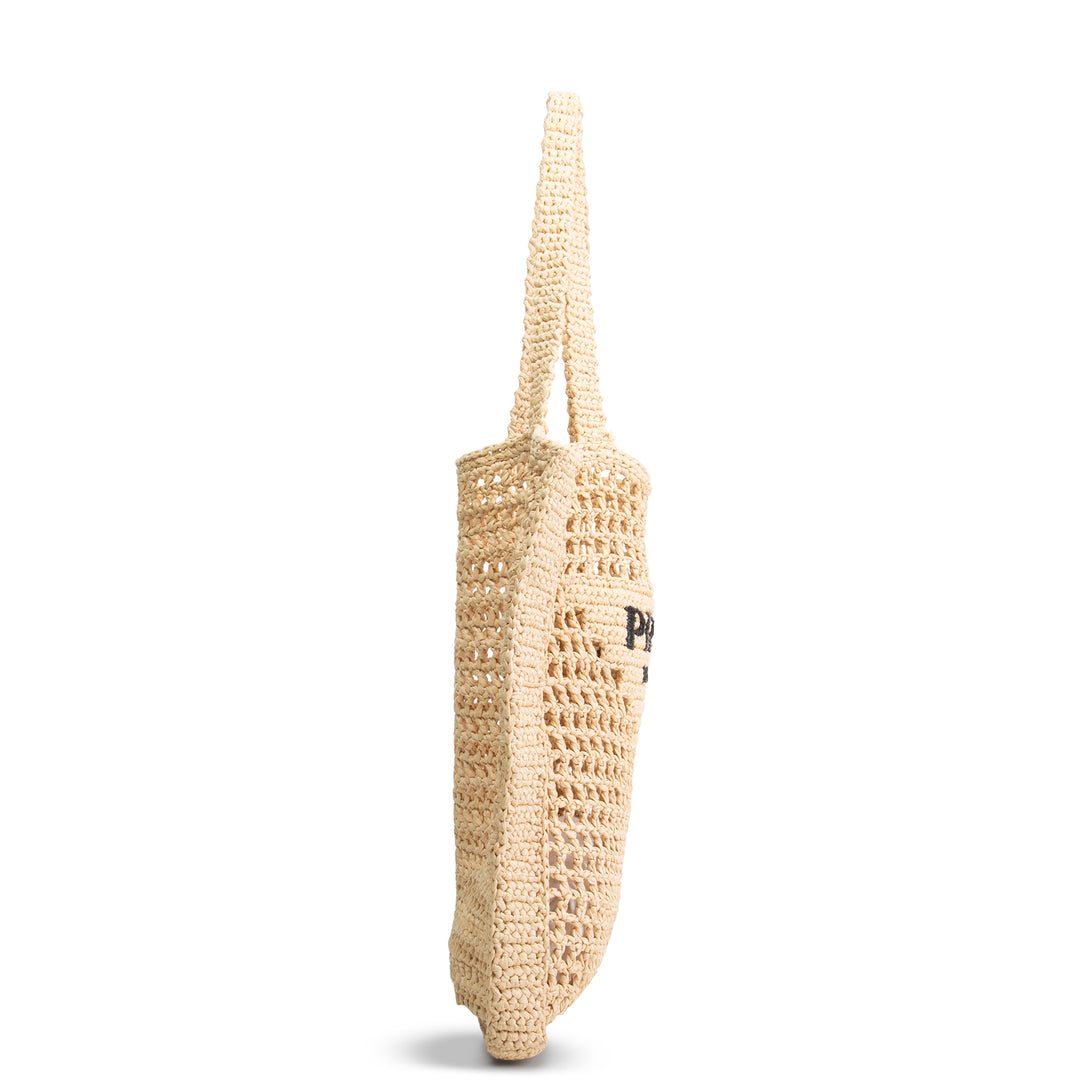 PRADA Raffia Logo Crochet Tote