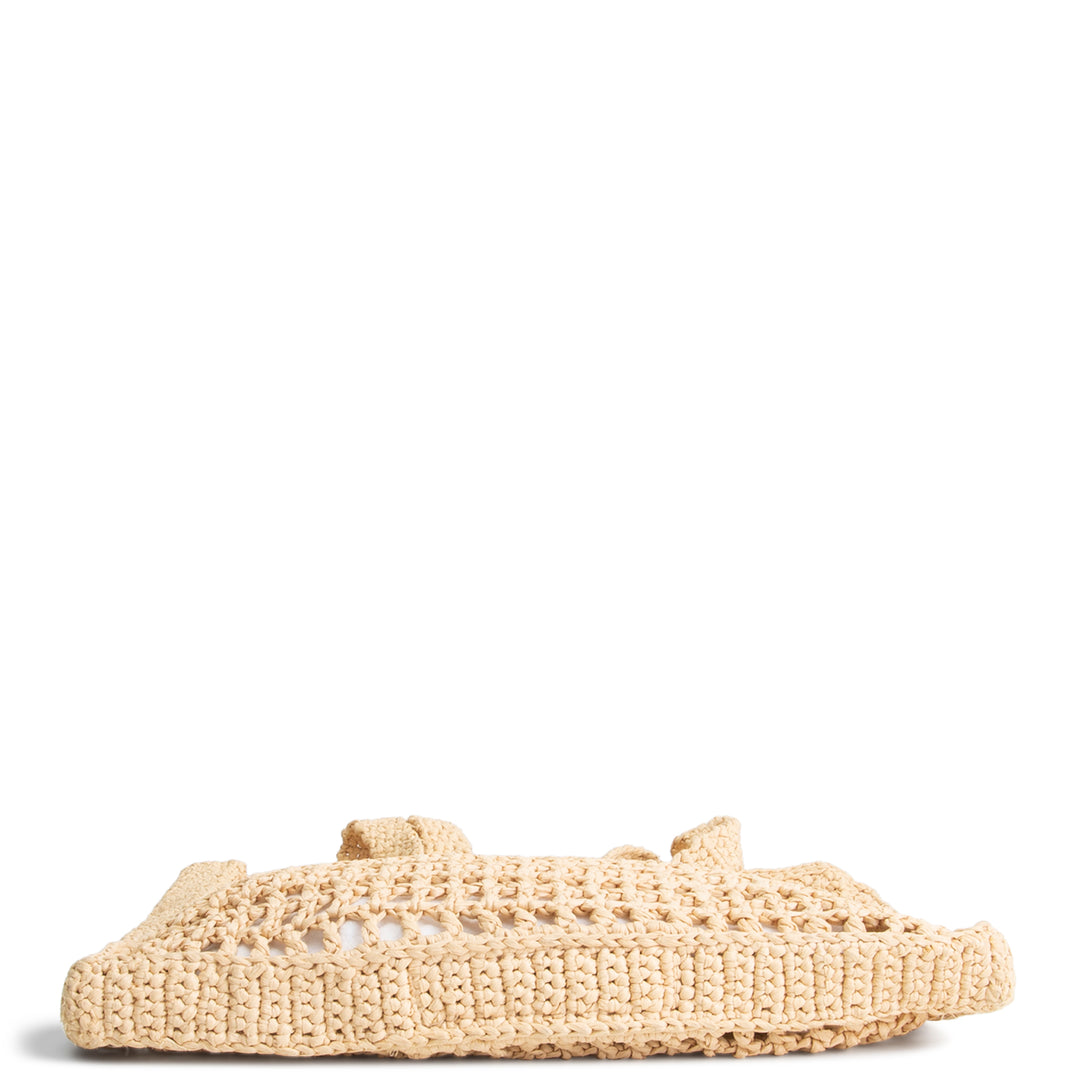 PRADA Raffia Logo Crochet Tote