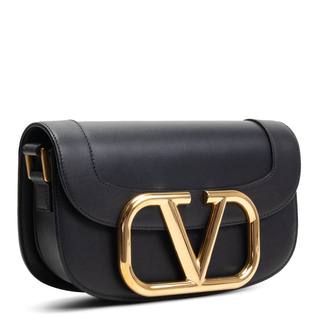 VALENTINO V Logo Flap Shoulder Bag - Black