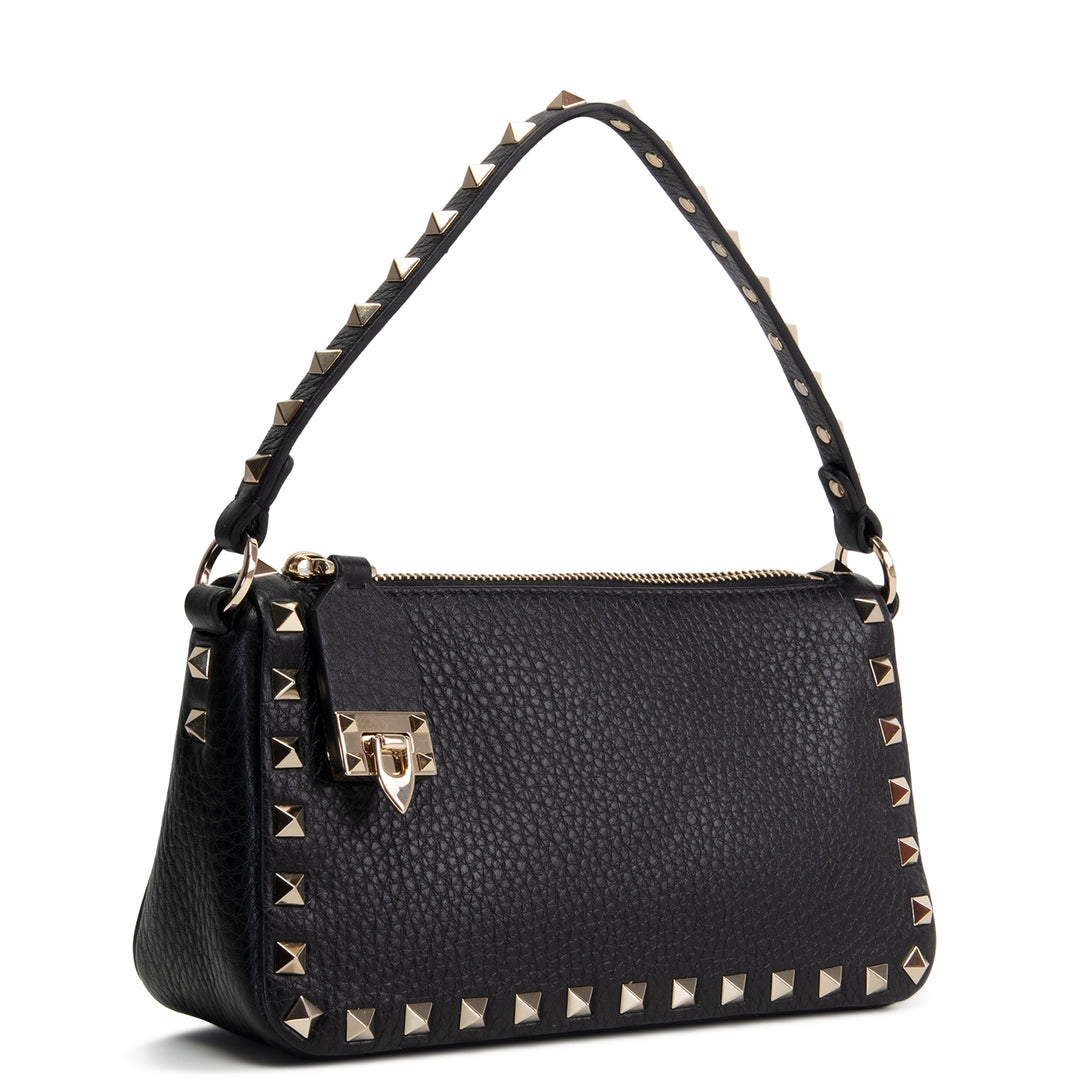 VALENTINO Rockstud Top Handle Pochette w/ Strap - Black