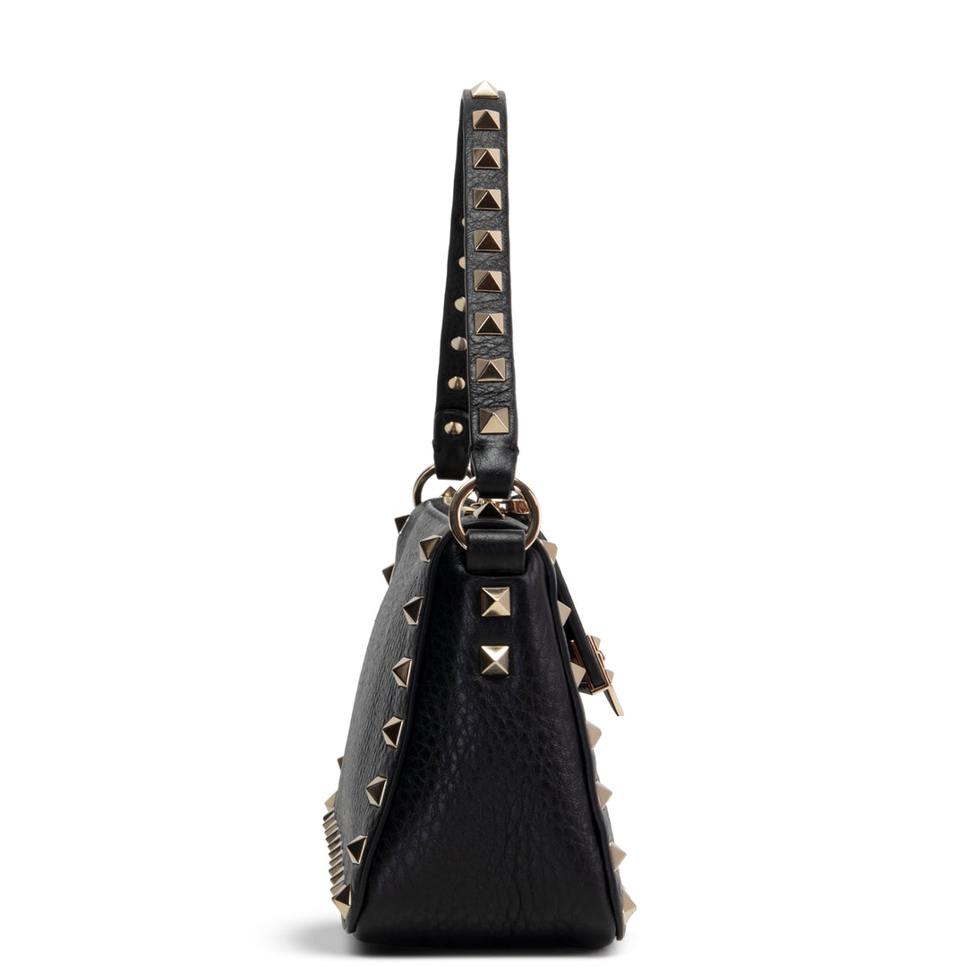 VALENTINO Rockstud Top Handle Pochette w/ Strap - Black