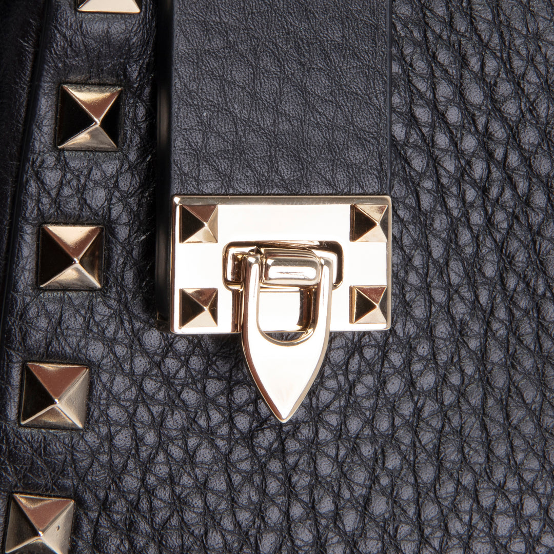 VALENTINO Rockstud Top Handle Pochette w/ Strap - Black