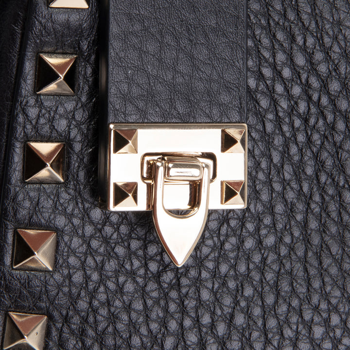VALENTINO Rockstud Top Handle Pochette w/ Strap - Black