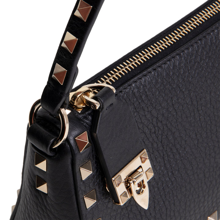 VALENTINO Rockstud Top Handle Pochette w/ Strap - Black